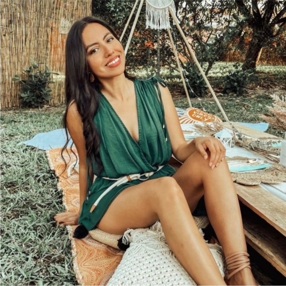 Free People Pants - Free People Bea Sleeveless Romper Dark Green L Boho